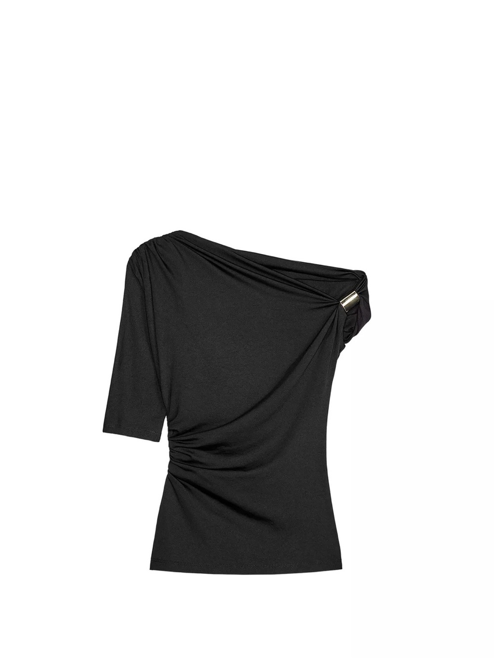 Zara Black One-Shoulder Top with Metal Accent